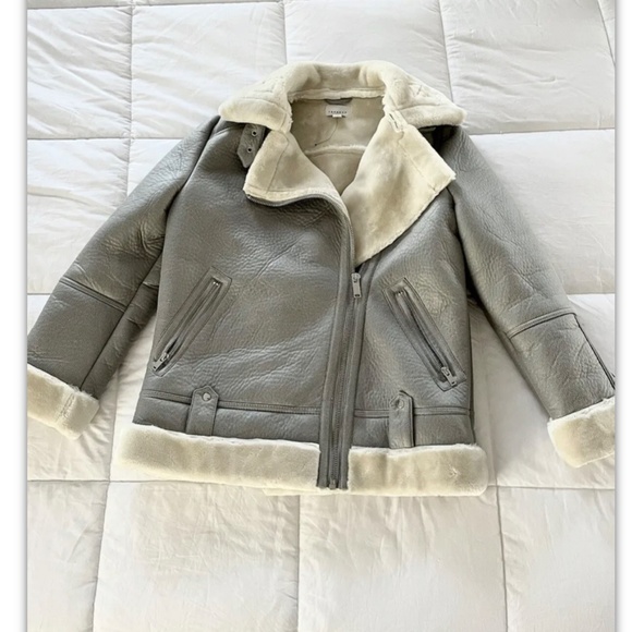 Topshop Coat Women Jacket Color Gray and Beige with Zipper US 6 - Picture 2 of 5